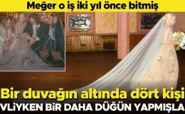 Bir duvağın altında dört kişi… Meğer o iş iki yıl önce bitmiş… Ünlü oyuncu evliyken bir daha düğün yapmış